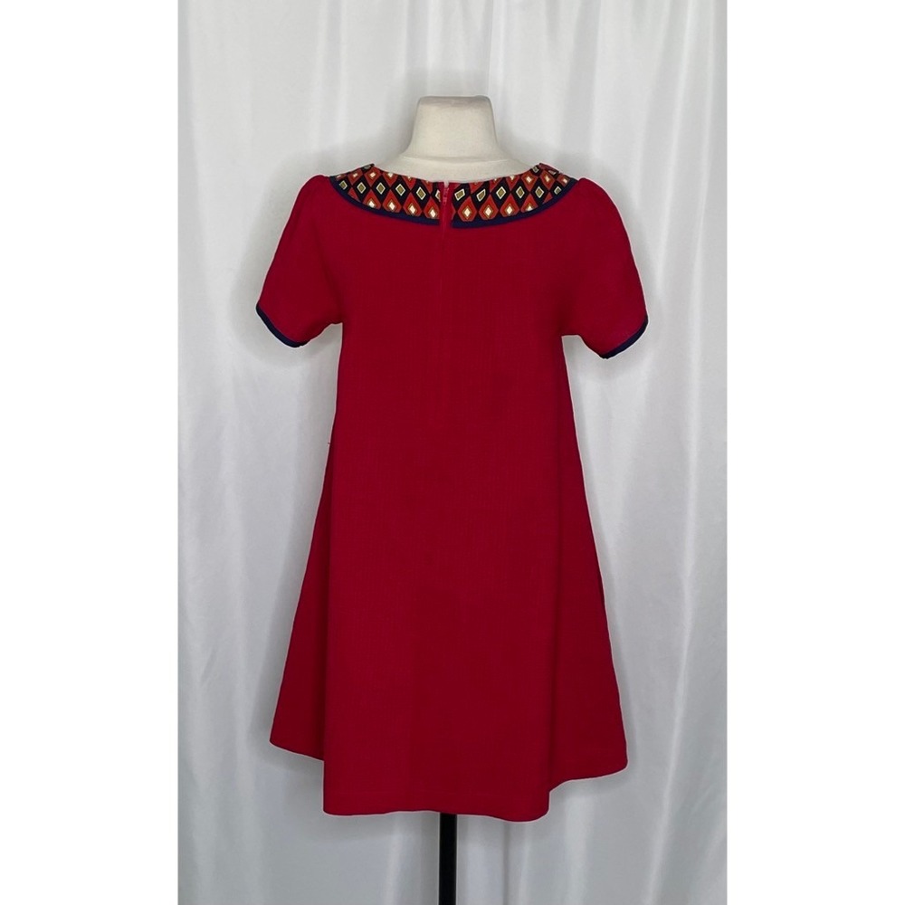 DEAR CREATURES Red Diana Dress Retro 60's A-Line Shift Geometric Diamond X-Small - Picture 9 of 12